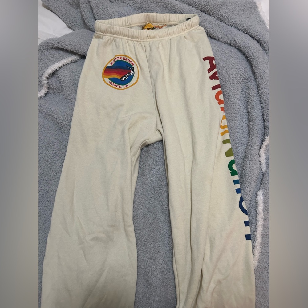 Size large aviator nation sweatpants vintage white